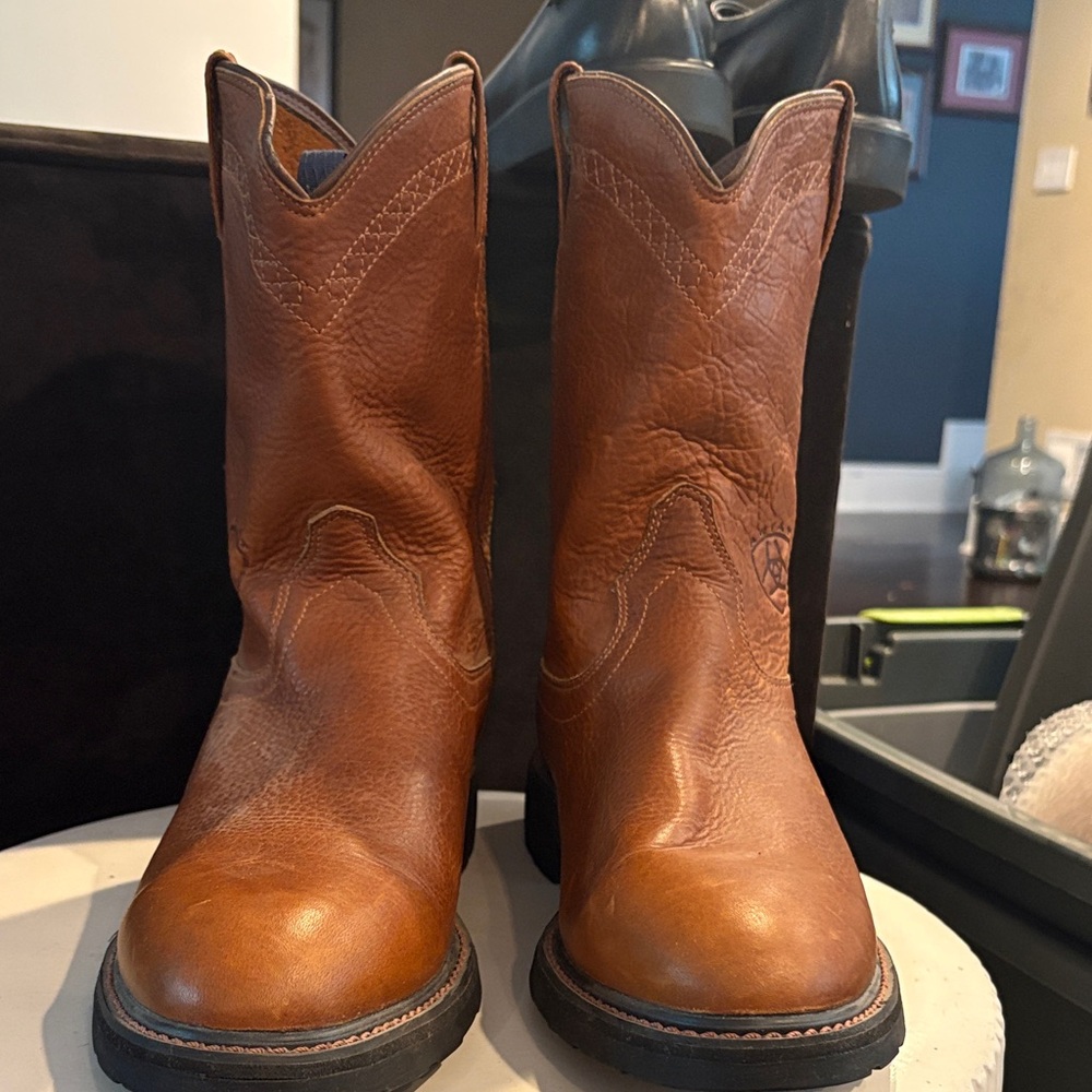 Ariat Men's Tan Brown Leather Western Work Boots